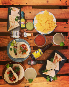 mexican fiesta tacos quesidillas salsa guacamole beer lager limes hot sauce spicey feast takeaway
